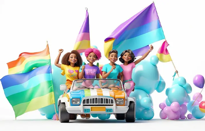 People Celebrating Pride Day 3D Picture Cartoon Design Illustration